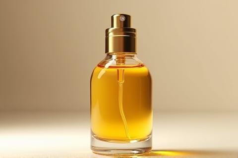 Small amber glass rollerball bottle of natural perfume oil