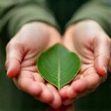 Hand holding a natural leaf symbolizing safe products